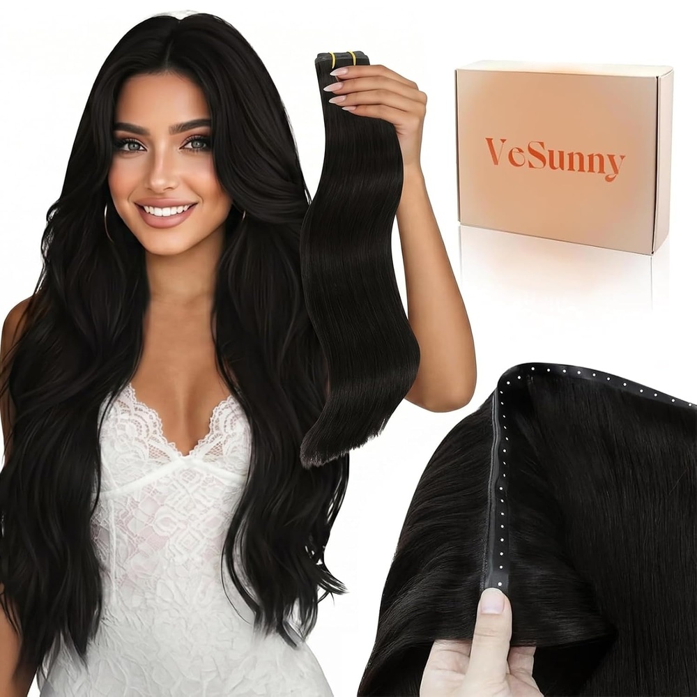 image:imageSunny Hair Butterfly Hair Extensions Black Balayage Silver 18 Inch 100G  Party Ready Double Weft Hair ConfidenceBoosting Seamless Blend Natural Looking Add Volume For Birthday 1B Natural Black