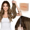 Sunny Hair Butterfly Hair Extensions Black Balayage Silver 18 Inch 100G | Party Ready Double Weft Hair, Confidence-Boosting, Seamless Blend, Natural Looking, Add Volume, For Birthday(# 4/27/4 Chocolate Brown Balayage Caramel Blonde)