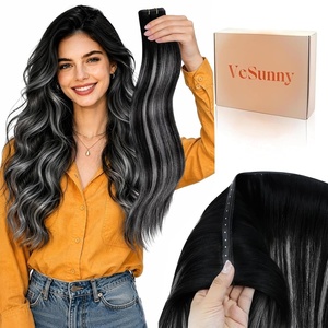 Sunny Hair Butterfly Hair Extensions Black Balayage Silver 18 Inch 100G | Party Ready Double Weft Hair, Confidence-Boosting, Seamless Blend, Natural Looking, Add Volume, For Birthday(#1B/S/1B Black Balayage Silver Grey)