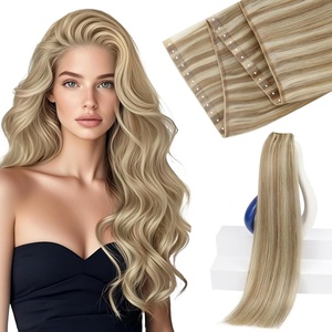 Sunny Hair Butterfly Weft Hair Extensions Golden Blonde Highlights | 18 Inch 50G, Thick Double Weft Human Hair, Can Be Styled With Heat, Perfect For A Wedding Or Birthday Party