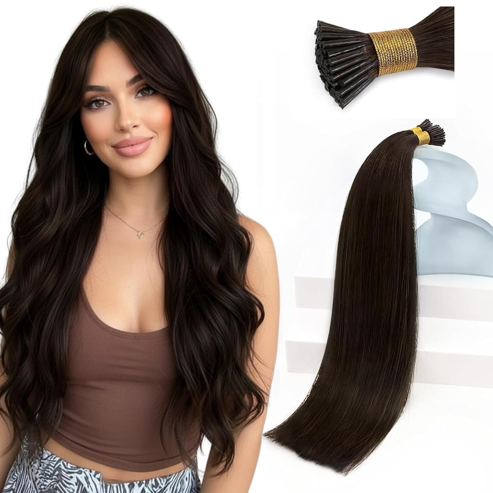 image:imageSunny Hair 22 Inch I Tip Hair Extensions Human Hair Brunette Darker Brown Soft Tips Invisible PreBonded Natural Movement for Fine Hair and Celebrations 50g