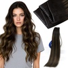 Sunny Hair Butterfly Weft Hair Extensions Human Hair Balayage Brown | 14 Inch 50G, Easy To Style Beaded Weft Hair Extensions, Natural Looking, Nice For Straight Hair, For Travel
