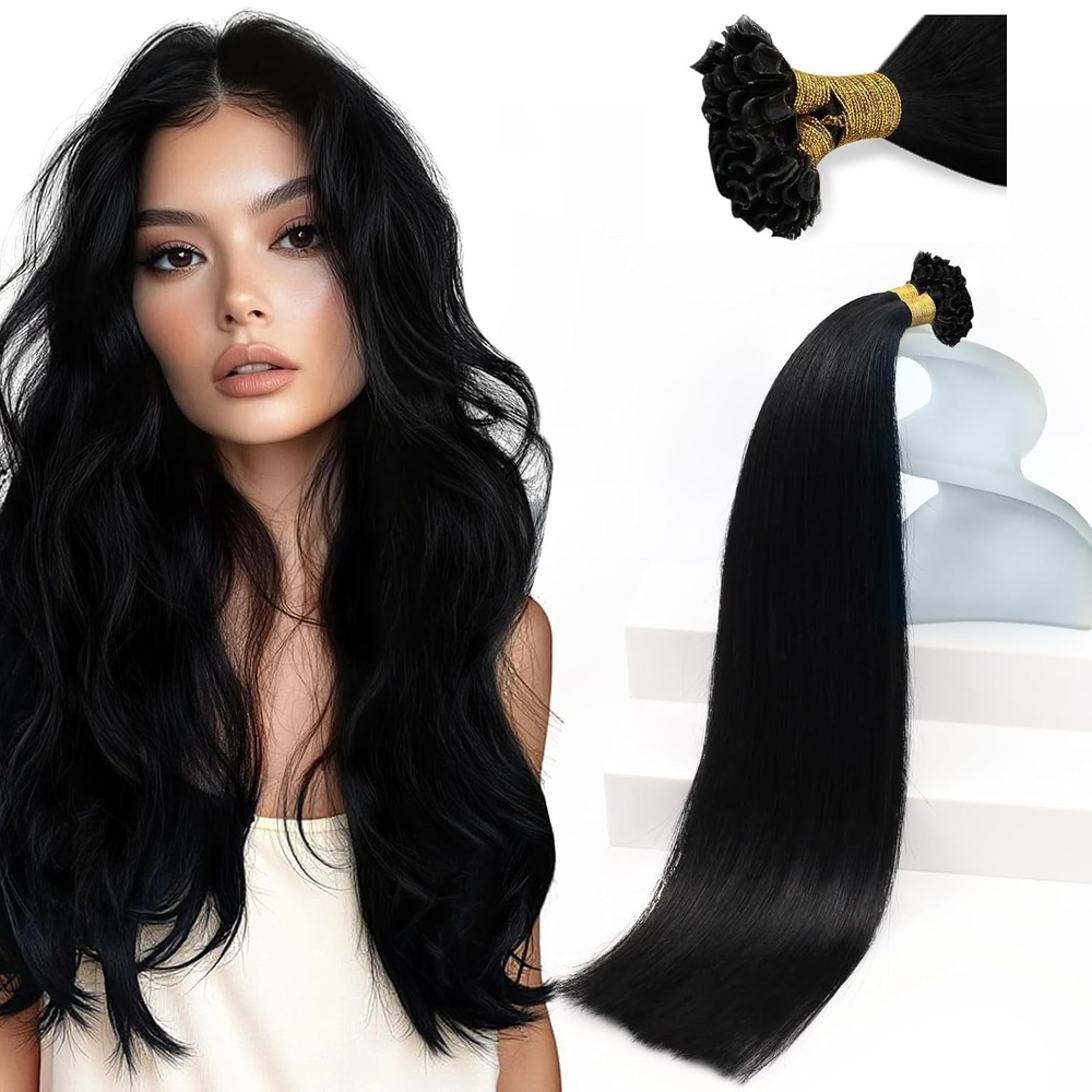 image:imageSunny Hair K Tip Hair Extensions Human Hair Jet Black 50g 14 Inch  Invisible Keratin Tip for Shoulder Length Hair Wedding Party formal Volume for Fine Hair