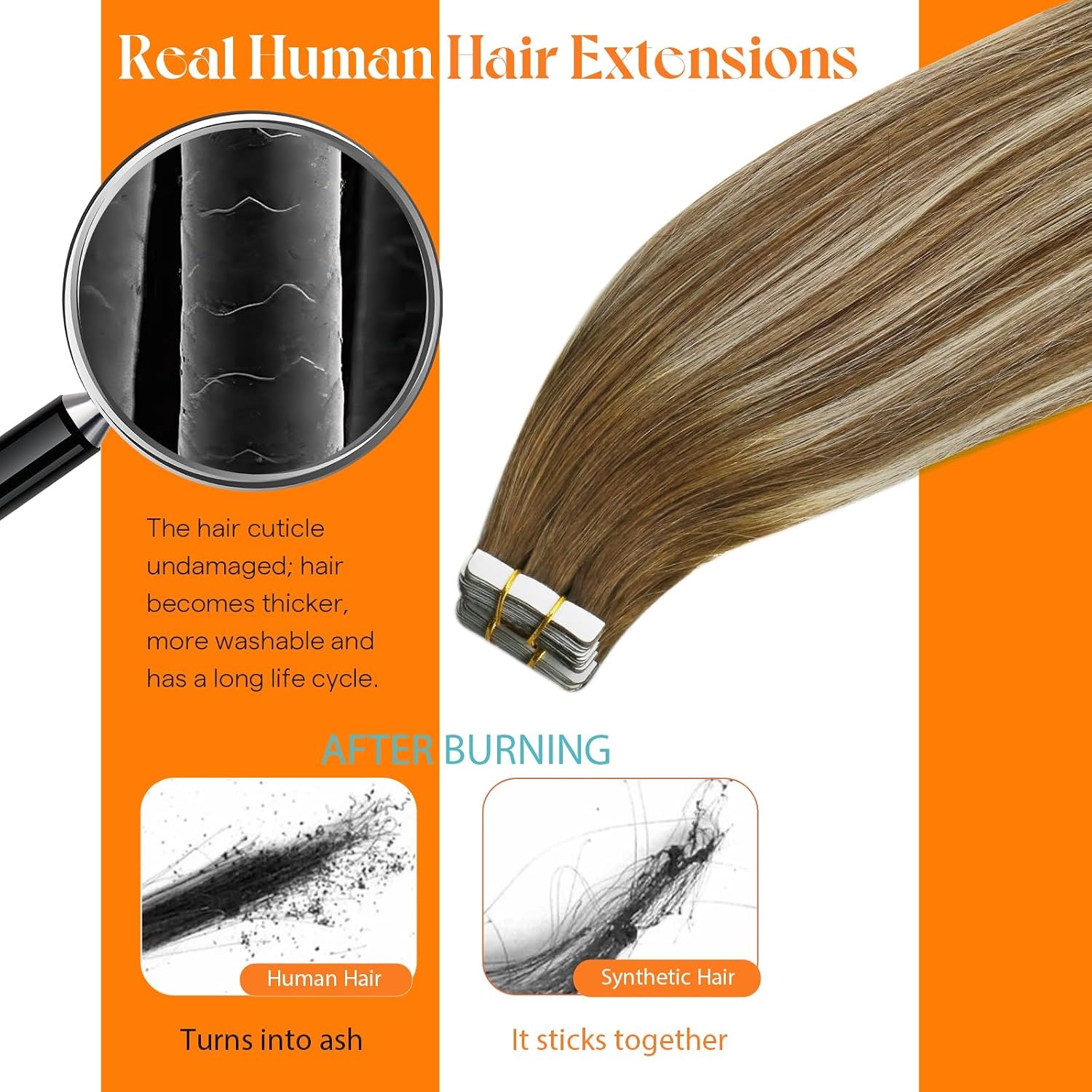 image:imageSunny Hair Tape in Extensions 24Inch Long Brown Balayage Blonde Soft Texture Tape ExtensionsSmooth Straight25g 10pcsfor Everyday Casual