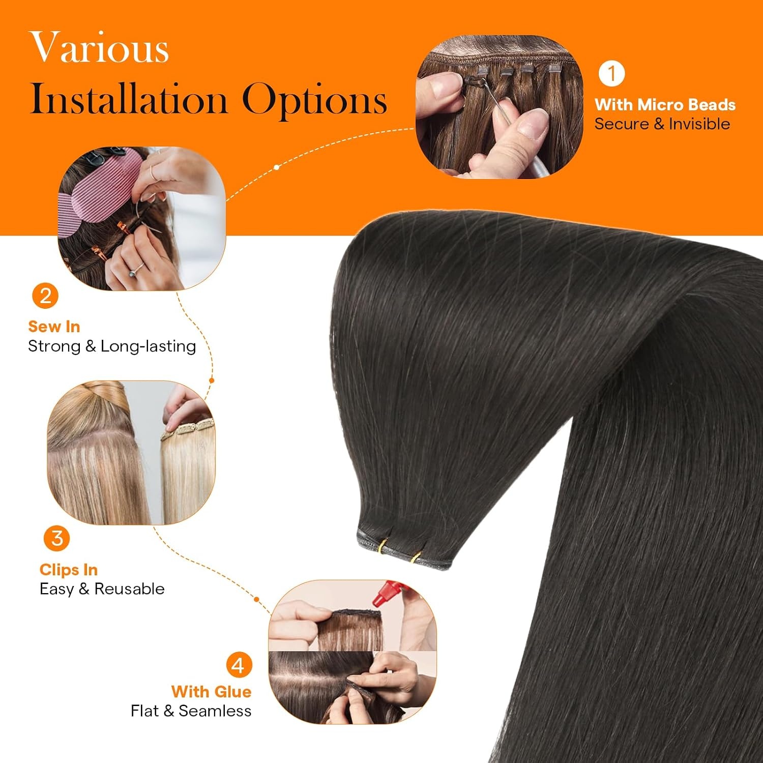 image:imageSunny Hair Genius Weft Hair Extensions Human Hair 14 Inch Mocha Brown