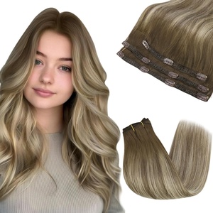 [2 Packs Bundle] Sunny Hair Clip in Hair Extensions Blonde 18inch 3pcs 80g + Clip in Hair Extensions Brown Blonde 3pcs 18inch 80g